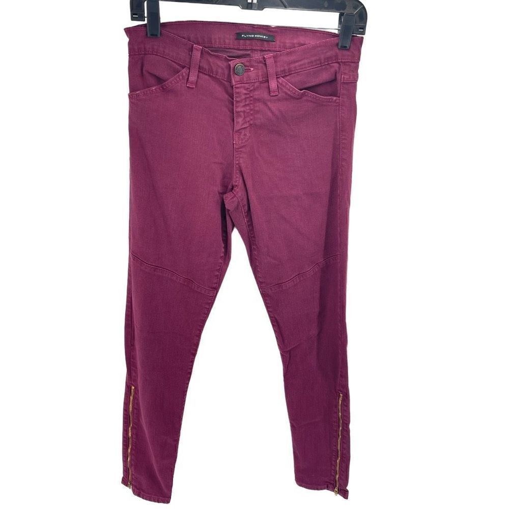 Flying Monkey Womens Skinny Pants Stretch Zip Hem Pockets Purple Size 27